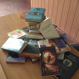 The books were neatly stacked until my 11th formers saw them and attacked!